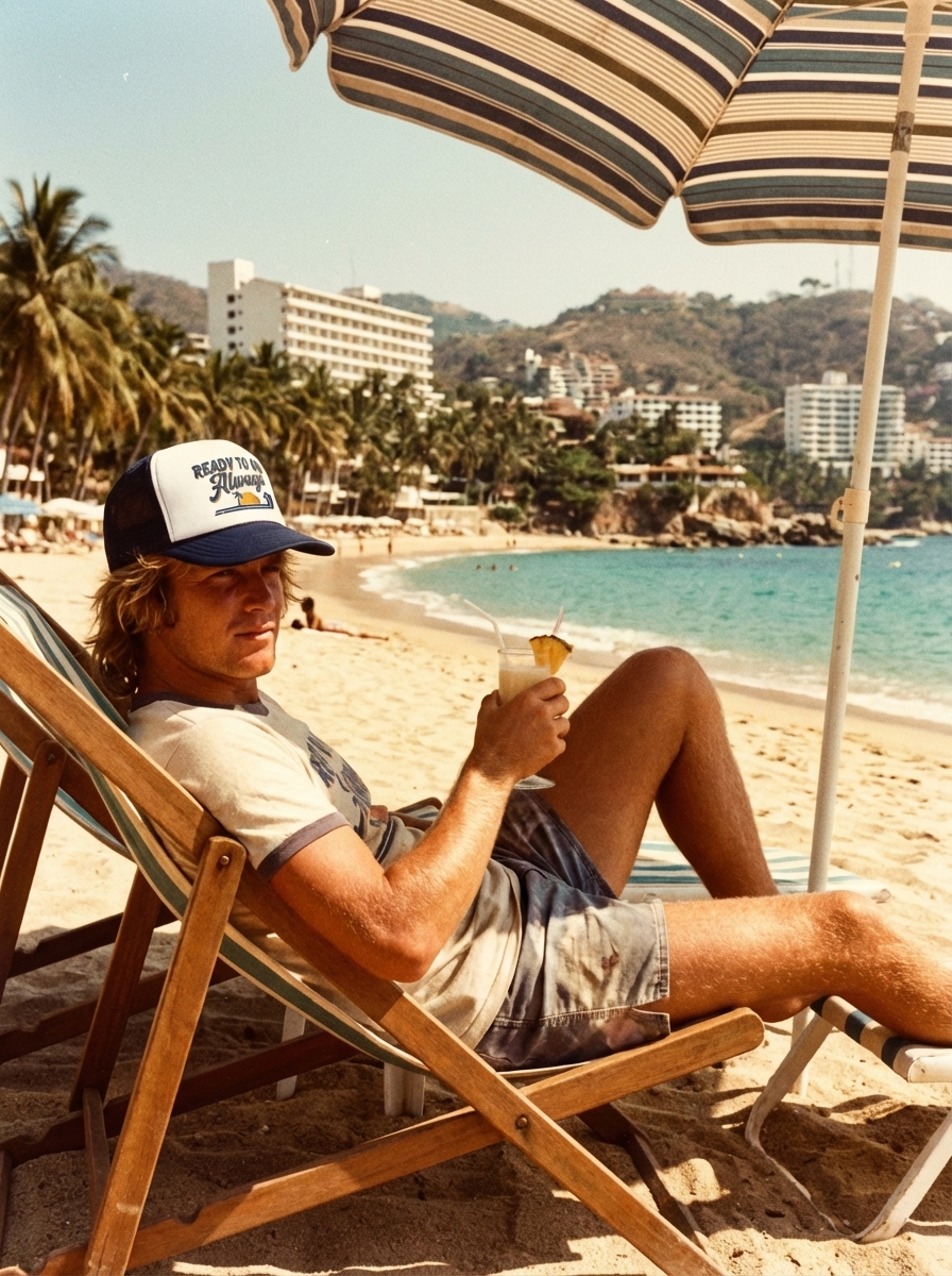 Trucker Cap — "Ready To Go, Always" Sunset Surf Mesh Hat